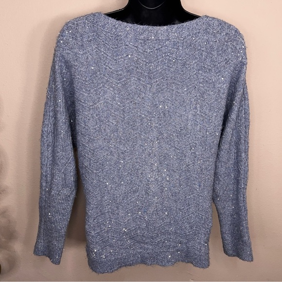 Small Maurices Blue Sequin Sweater Knit Pastel Stretch Dolman Sleeve - Picture 7 of 15